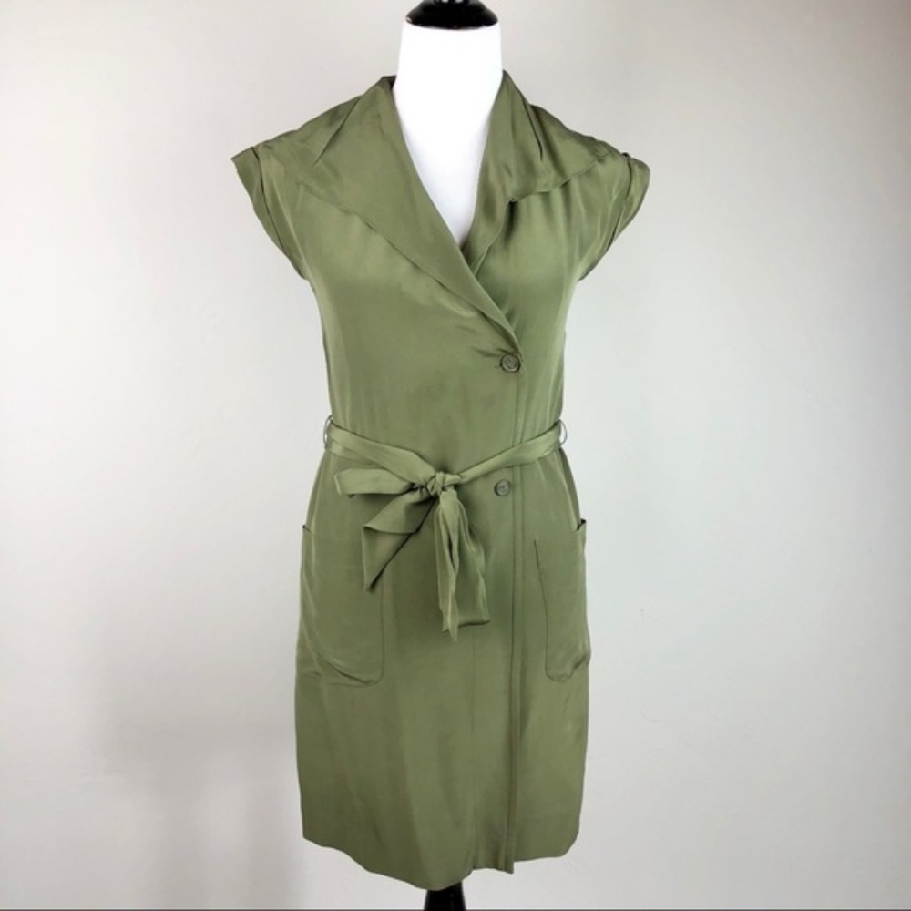 Anthro • Maeve Ida Silk Shirt Dress in Olive Sz 4